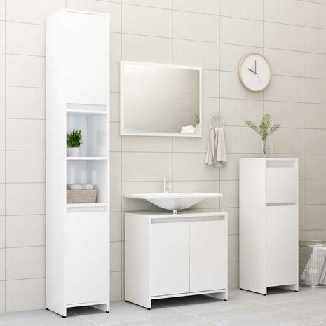 Badkamerkast 60x33x61 cm bewerkt hout hoogglans wit 9