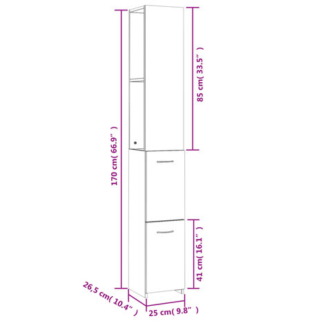 Badkamerkast 25x26,5x170 cm bewerkt hout betongrijs 8