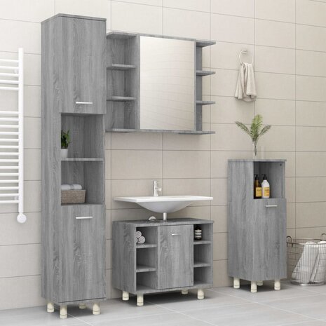 Badkamerkast 30x30x95 cm bewerkt hout grijs sonoma eikenkleurig 3