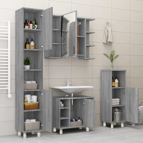 Badkamerkast 30x30x95 cm bewerkt hout grijs sonoma eikenkleurig 4