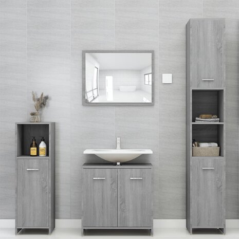 Badkamerkast 30x30x95 cm bewerkt hout grijs sonoma eikenkleurig 3