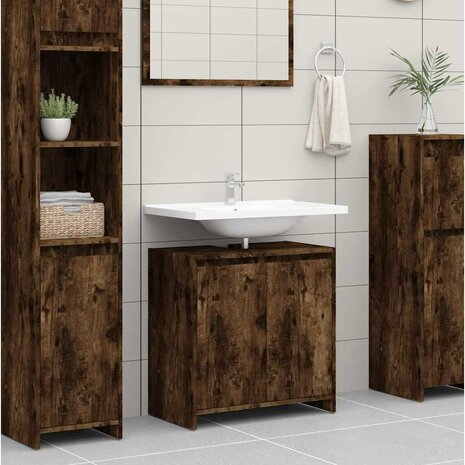 Badkamerkast 60x33x61 cm bewerkt hout gerookt eikenkleurig 1