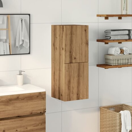 Badkamerwandkast 30x30x80 cm bewerkt hout artisanaal eikenkleur 2
