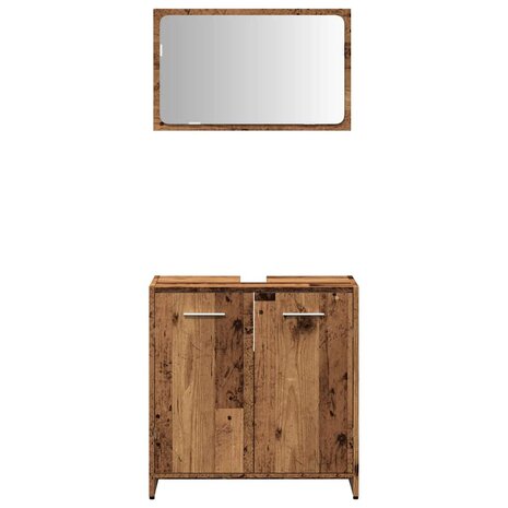 Badkamerkast met spiegel bewerkt hout oud houtkleurig 4