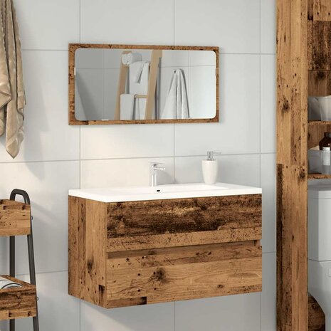 Badkamerkast met spiegel bewerkt hout oud houtkleurig 3