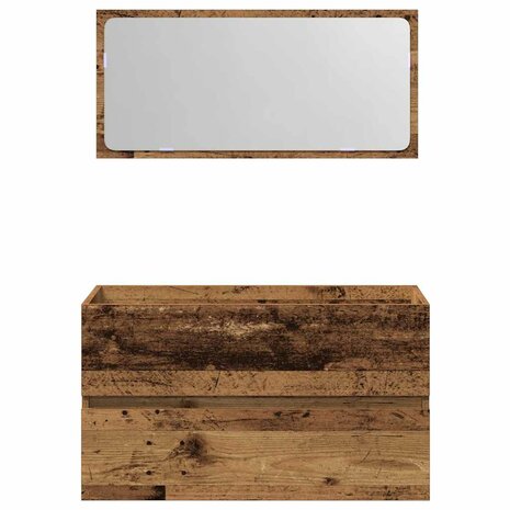 Badkamerkast met spiegel bewerkt hout oud houtkleurig 4