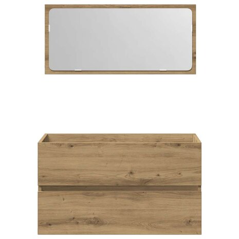 Badkamerkast met spiegel bewerkt hout artisanaal eikenkleurig 4