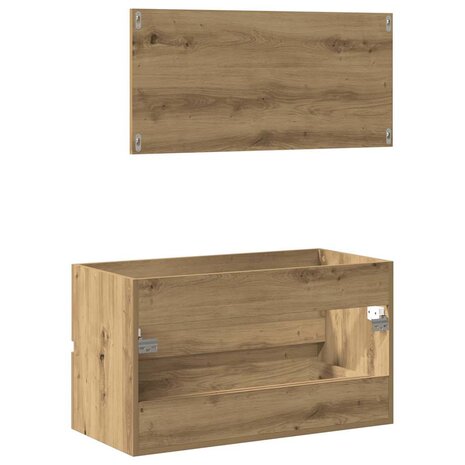 Badkamerkast met spiegel bewerkt hout artisanaal eikenkleurig 6