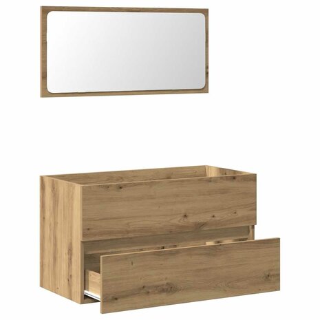 Badkamerkast met spiegel bewerkt hout artisanaal eikenkleurig 7