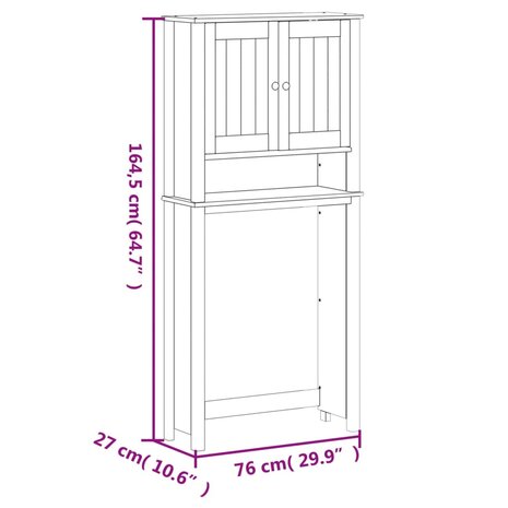 Wasmachinekast BERG 76x27x164,5 cm massief hout wit 8