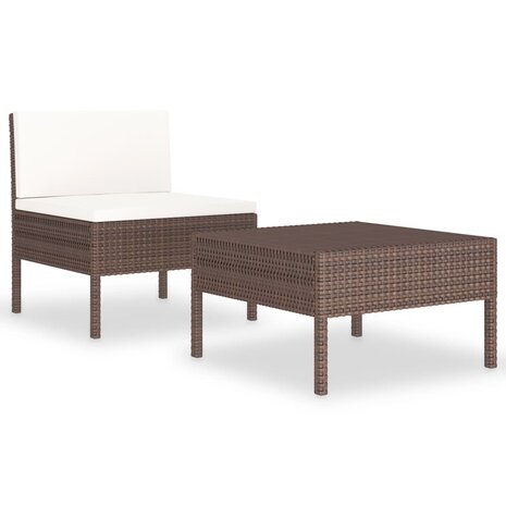 2-delige Loungeset met kussens poly rattan bruin 2