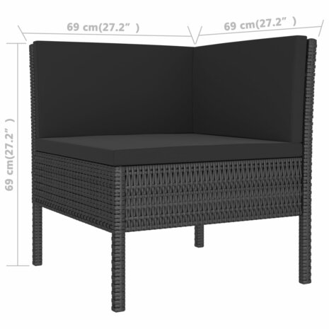 2-delige Loungeset met kussens poly rattan zwart 5