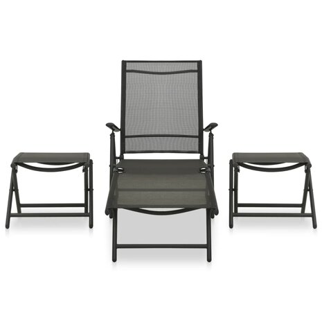 3-delige Loungeset textileen en aluminium zwart 2