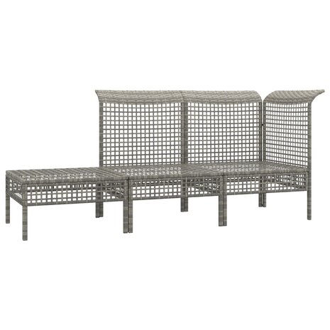 3-delige Loungeset met kussens poly rattan grijs 4