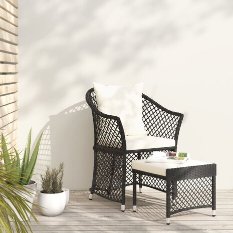 2-delige Loungeset met kussens poly rattan zwart 1