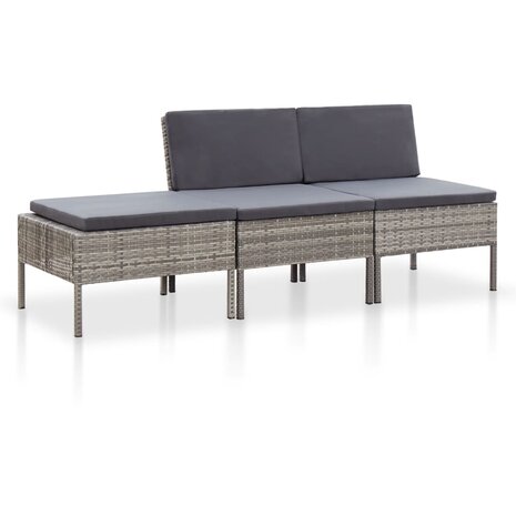 3-delige Loungeset met kussens poly rattan grijs  1