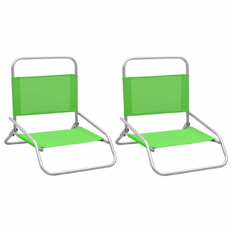 Strandstoelen 2 st inklapbaar stof groen 1