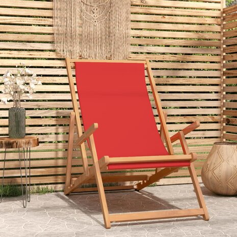 Strandstoel inklapbaar massief teakhout rood 1