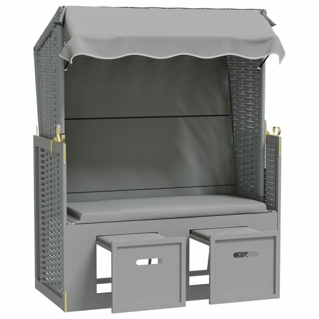 Strandstoel met luifel poly rattan en massief hout grijs 4
