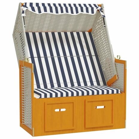 Strandstoel met luifel poly rattan en massief hout wit en blauw 2