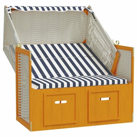 Strandstoel met luifel poly rattan en massief hout wit en blauw 3