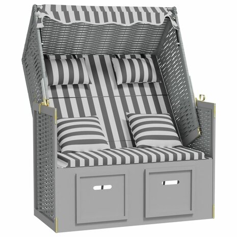 Strandstoel met kussens poly rattan en massief hout grijs wit 2