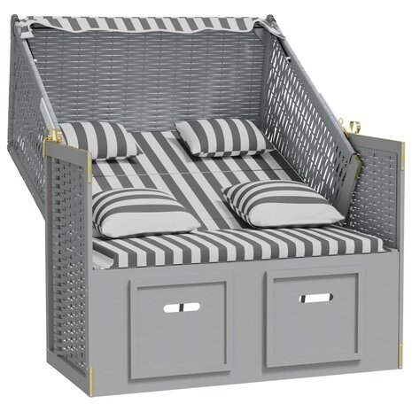 Strandstoel met kussens poly rattan en massief hout grijs wit 3