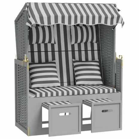 Strandstoel met kussens poly rattan en massief hout grijs wit 4
