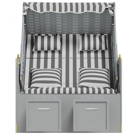 Strandstoel met kussens poly rattan en massief hout grijs wit 6