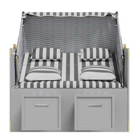 Strandstoel met kussens poly rattan en massief hout grijs wit 7