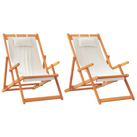 Strandstoelen 2 st inklapbaar stof crèmekleurig 2