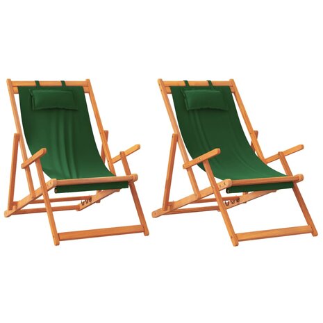 Strandstoelen 2 st inklapbaar stof groen 2