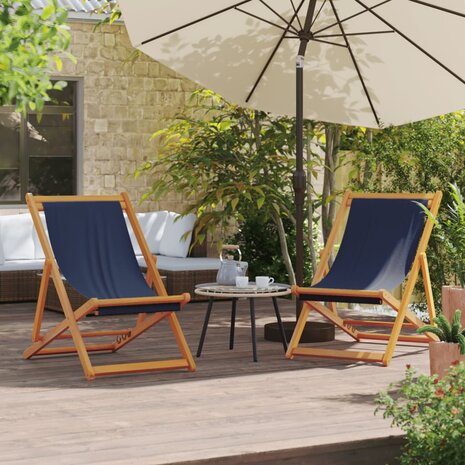 Strandstoelen 2 st inklapbaar stof blauw 1