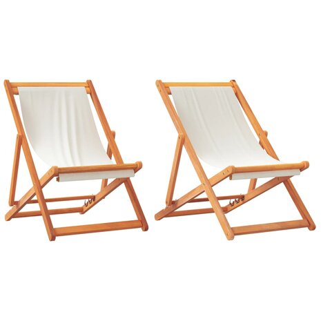 Strandstoelen 2 st inklapbaar stof crèmewit 2