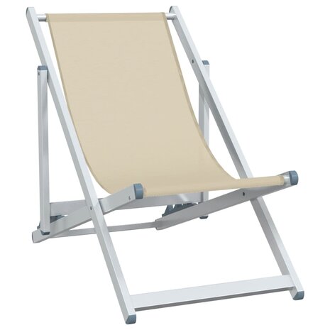 Strandstoelen inklapbaar 2 st aluminium en textileen crèmekleur 3
