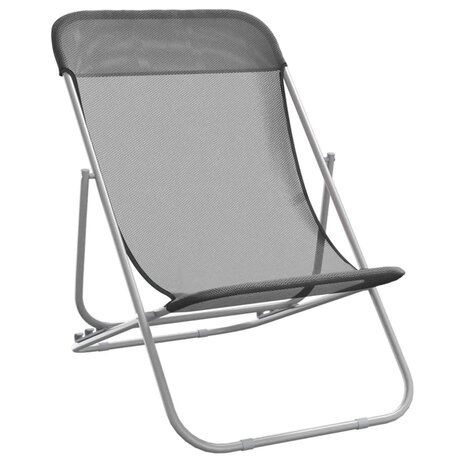 Strandstoelen 2 st textileen en gepoedercoat staal grijs 3