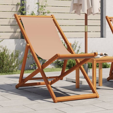 Strandstoel inklapbaar massief eucalyptushout en stof taupe 1