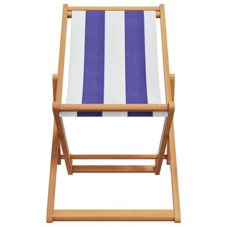 Strandstoel inklapbaar eucalyptushout en stof blauw en wit 4