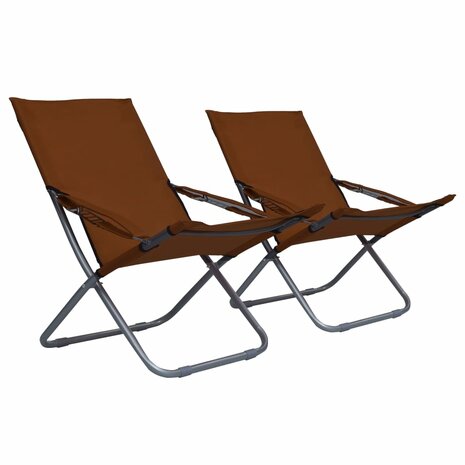 Strandstoelen 2 st inklapbaar stof bruin 1