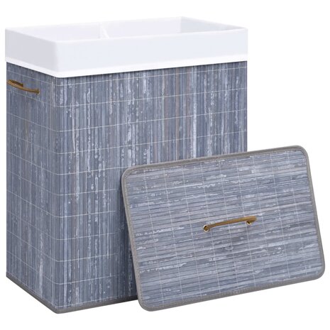 Wasmand met 2 vakken 100 L bamboe grijs 3
