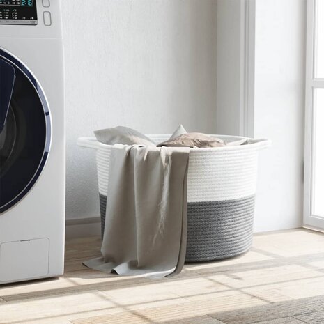 Wasmand Ø 55x36 cm katoen grijs en wit 3