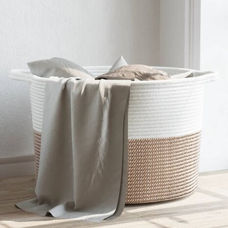 Wasmand Ø 55x36 cm katoen bruin en wit 1