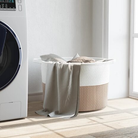 Wasmand Ø 55x36 cm katoen bruin en wit 3