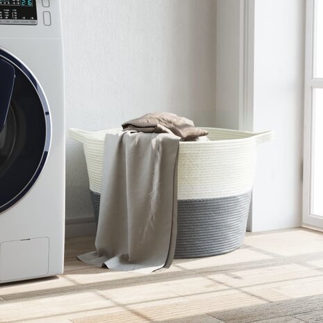 Wasmand Ø 60x36 cm katoen grijs en wit 3
