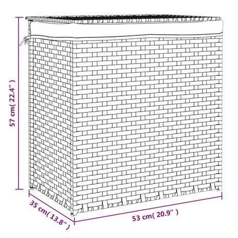 Wasmand met 2 vakken 53x35x57 cm poly rattan 9