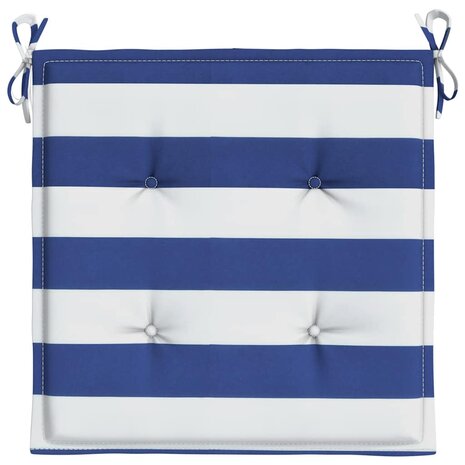 Tuinstoelkussens 2 st gestreept 40x40x3 cm stof wit en blauw 6