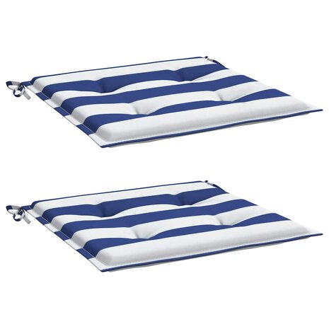 Tuinstoelkussens 2 st gestreept 50x50x3 cm stof wit en blauw 3