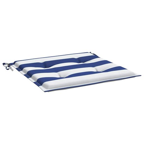 Tuinstoelkussens 2 st gestreept 50x50x3 cm stof wit en blauw 5