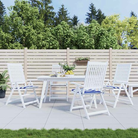 Tuinstoelkussens 4 st gestreept 50x50x3 cm stof wit en blauw 1