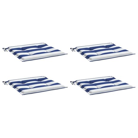Tuinstoelkussens 4 st gestreept 50x50x3 cm stof wit en blauw 3